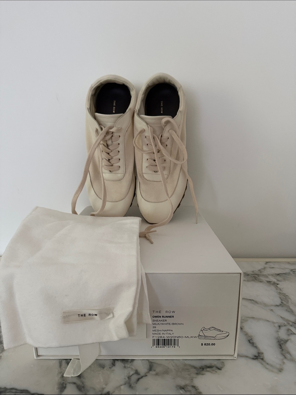 The Row Owen Runner Sneakers Size 39 Cream Beige Suede Leather w/ Box
